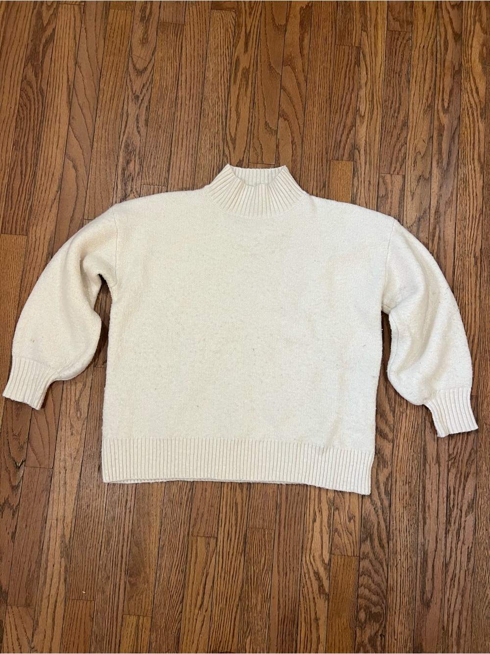 Zenana Cream Mock Neck Balloon Sleeve Sweater